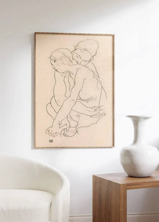 vintage poster, beige poster, gallery wall, famous art, egon schiele poster, Egon schiele woman, lesbian art, Sensual lesbian art, lesbian painting, mother daughter, baby gifts, Gifts for wife, Gifts for sister, Gifts for mom, Gifts for husband, Gifts for girls, Gifts for children, Gifts for girlfriend