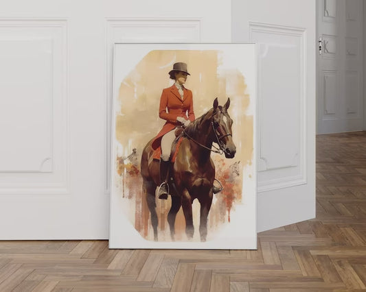 Equestrian Poster, Horse rider, Woman Rider Painting, Horse Poster, HIGH QUALITY PAINTING, Horse ridergift, Vintage Art, Beige Wall Art