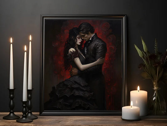 Eternal Embrace, Dark Romance, Gothic Valentines, Gothic Gift, Dark Home Decor, Gothic Wall Art, Art Print, Vampire Poster, Gothic Art