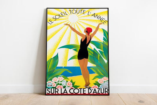 Exhibition Vintage Poster, Beach Artwork, Vibes Print, French Riviera Art, Coastal Wall Decor, Cote d'Azur Poster, Le Soleil Toute L'Année wall art, print, poster, Housewarming, home decor, girl, art print, art, aesthetic, Gifts, Vintage, Vintage Poster, Vintage Wall Art