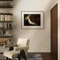 A modern interior space with a wooden console table and a framed poster of "The Ghosts of Paolo and Francesca" by Ary Scheffer. The painting's dark tones and ethereal depiction of the lovers are beautifully displayed, making it a perfect addition to your home gallery wall or living space. This Romantic artwork brings a touch of classical art and emotional depth to your decor.