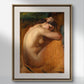 A framed poster of "Study of a Female Nude" by Henri Lehmann, elegantly displayed in a minimalist interior. The painting features a nude woman in a pensive pose with a rich, warm color palette. This art reproduction adds a touch of sophistication and classical beauty to your home decor. Keywords: Wall Art, home decor, painting, art reproduction, famous artist, Poster, print, Henri Lehmann, Study of a Female Nude