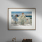  This artwork is displayed in an elegant room with a sleek, dark cabinet and a decorative object, adding a touch of sophistication to the decor.. The painting is displayed in a modern interior with a white wall and sunlight casting gentle shadows, enhancing the serene atmosphere of the artwork.