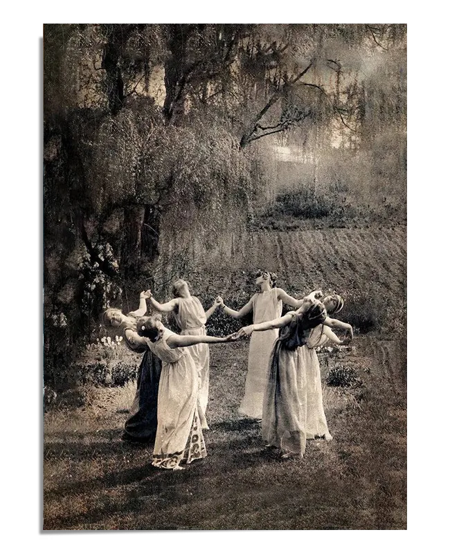 This Vintage Circle of Witches poster, with its haunting sepia tones and evocative imagery, showcases a group of women engaged in a ritual dance. The artwork's mystical aura is perfect for those looking to incorporate elements of magic and nature into their living space. This print is ideal for fans of Wicca-inspired decor and anyone seeking to create a serene, yet mysterious ambiance.