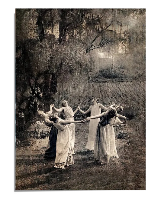 This Vintage Circle of Witches poster, with its haunting sepia tones and evocative imagery, showcases a group of women engaged in a ritual dance. The artwork's mystical aura is perfect for those looking to incorporate elements of magic and nature into their living space. This print is ideal for fans of Wicca-inspired decor and anyone seeking to create a serene, yet mysterious ambiance.