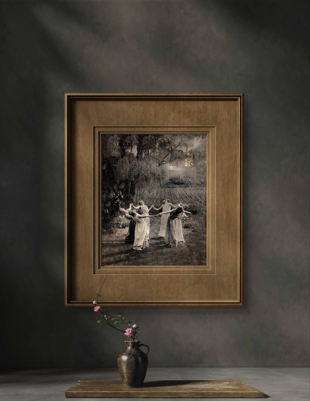 Displayed in an elegantly framed setting, this "Circle of Witches" poster creates a captivating focal point in any room. The ethereal imagery of women dancing under the moonlight draws viewers into a world of mysticism and ritual, making it an ideal addition for those who appreciate Wicca and magical themes in their home decor.