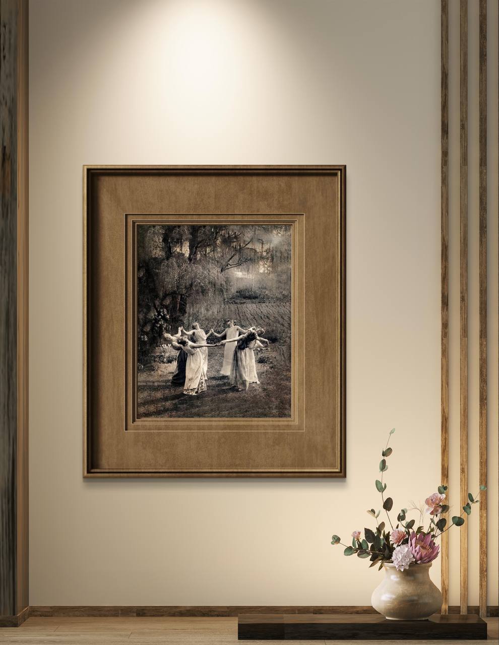 This Circle of Witches Poster captures an enchanting scene of women dancing in a circle under the shadowy trees. The sepia tones and mystical atmosphere evoke a sense of ancient rituals and connection with nature, making it a perfect piece for those interested in Wicca art and witchcraft themes. Ideal for adding a touch of magic and mystery to your home decor.