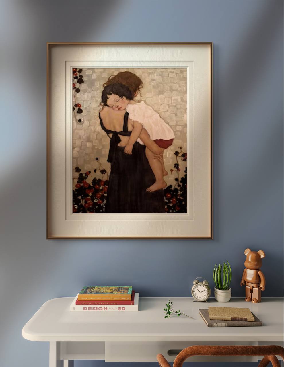 This poster features a tender depiction of "Mother and Child," inspired by Gustav Klimt's style. The soft colors and delicate details capture the intimate bond between mother and child, making it a heartwarming piece of wall art. Perfect for adding warmth and love to a childroom or any space, this print is ideal for those looking to celebrate motherhood in their home decor.