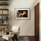 This framed painting of Mary Magdalene rests on a neutral-colored wall in a modern room with minimal decor. The golden frame enhances the artwork's classical beauty, contrasting beautifully with the simplicity of the space.