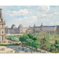 Impressionist painting of a vibrant Paris square, filled with greenery and people strolling. In the background, historic buildings stand against a bright, partly cloudy sky