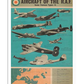 Vintage poster showcasing various aircraft of the Royal Air Force during WWII. The planes are displayed on a teal background with a map at the bottom. The title reads 'Aircraft of the R.A.F