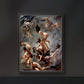  The framed artwork of witches flying to the Sabbath is displayed against a dark wall. The vivid details of the swirling figures and dramatic sky create an intense, otherworldly presence in the room, enhancing the supernatural theme.
