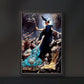 The framed artwork presents the dramatic depiction of the cloaked figure guiding souls through the underworld. The use of dark tones and vivid characters brings a sense of power and mythological mystery to the room.
