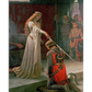 A knight kneels before a queen, who gently taps his shoulder with a sword, symbolizing his knighthood. The knight wears chainmail and a red tunic, while the queen is draped in a flowing white gown, creating a moment of honor and chivalry.