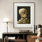 Displayed in a white frame, this dark and whimsical image of a smoking skeleton brings a unique, artistic edge to the space. The playful yet somber theme contrasts life and death, offering a bold conversation piece.