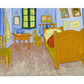 Van Gogh’s "Bedroom in Arles" features bold colors and a simplistic style. The vivid blues and yellows emphasize the artist’s intimate and personal space, evoking a sense of calm, familiarity, and everyday beauty.