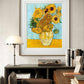 This framed rendition of van Gogh's Sunflowers adds a classic artistic touch to any space. The golden blooms, set against a light blue background, exude warmth and vitality, perfectly framed to enhance any home decor.