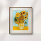 Displayed in a minimalist frame, Sunflowers by van Gogh brings a bright and energetic vibe to this room. The vibrant yellows and blues harmonize with the neutral decor, adding a timeless artistic flair to the space.






