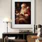 The framed artwork shows Santa Claus reading a book beside a glowing Christmas tree. The cozy, festive scene brings a touch of holiday magic and warmth to the room, perfect for the Christmas season.