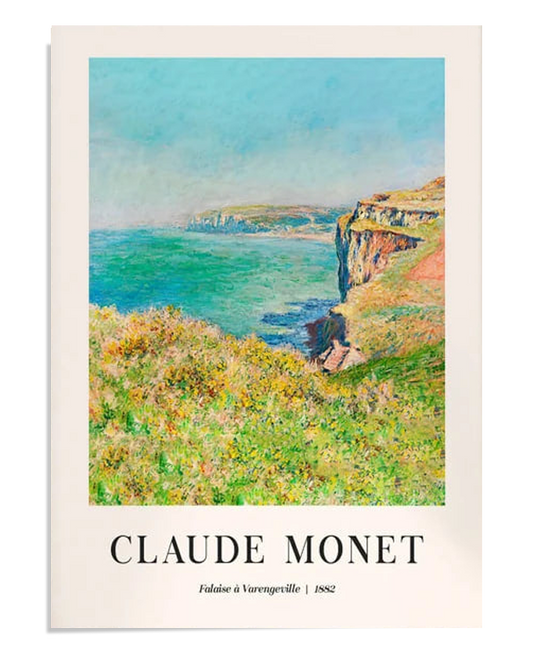 A picturesque coastal scene of cliffs overlooking the blue-green sea. The vibrant, lush greenery on the cliffs contrasts with the calm, expansive ocean below, creating a peaceful and scenic view of nature.