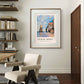 This painting, framed and displayed in a modern interior, adds a touch of natural beauty and serenity. The warm colors of the cliff and sky blend seamlessly with the soft lighting of the room, creating a peaceful atmosphere.