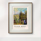 The framed Monet painting "Roses in the Hoshede's Garden" is displayed on a white wall, with its rich colors of greenery and flowers bringing life and nature into the minimalist space.