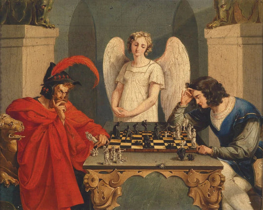 Faust And Mephistopheles Playing Chess Print Poster  Wall art, Home Decor, Vintage Poste, Poster, Vintage, housewarming gift, Gifts for sister, Gifts for mom, Gifts for friends,Gifts, 	Art