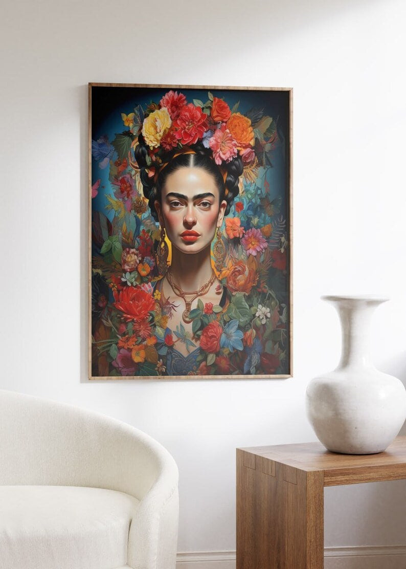 Frida's Garden Radiance Poster, Tropical Wall Art, Vibrant Color, Floral Wall Art, Modernist Decor, Boho Mexican Art, Feminist Icon Print