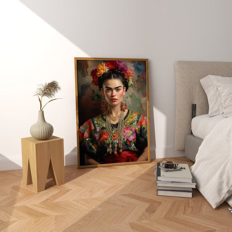 Frida Kahlo Painting, Frida with crown of Flowers, Frida Kahlo Print | HIGH QUALITY | Large Size, Frida Khalo Art Print, Home Gallery Wal
