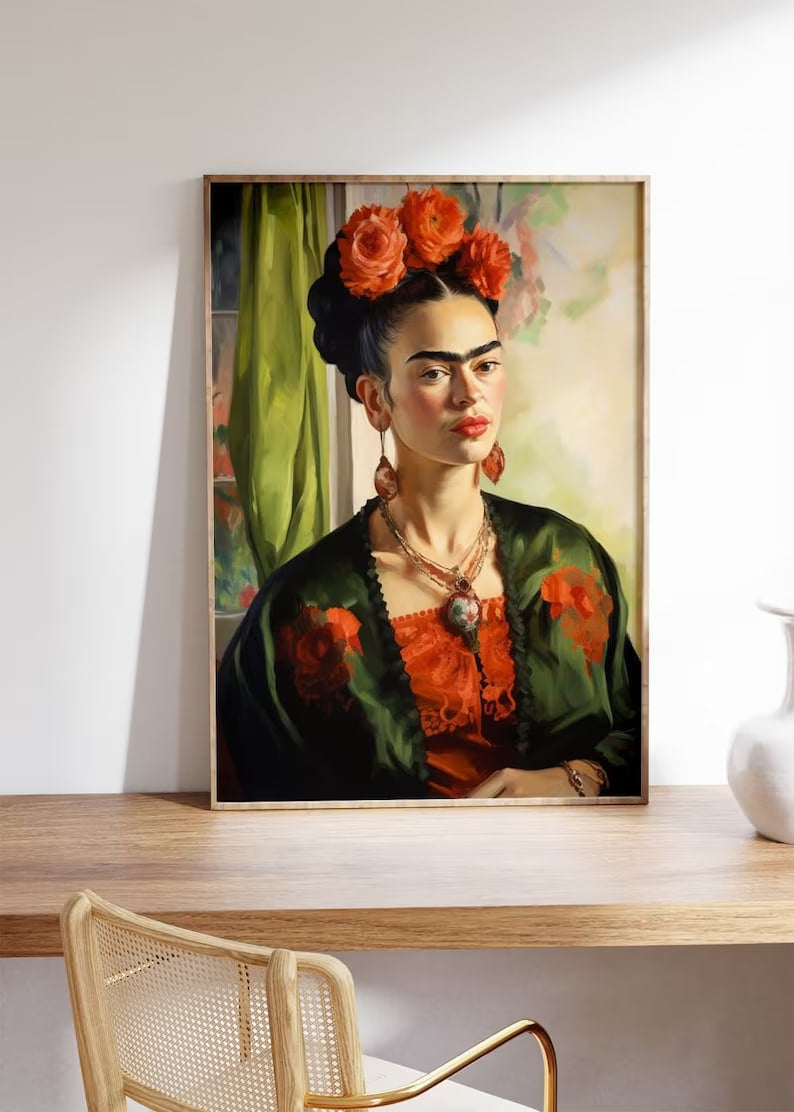 Frida Kahlo Poster, Mexican Wall Art, Self portrait Print, Feminist Wall Art |HIGH QUALITY POSTER| Boho Home Decor, Flower print, Home decor