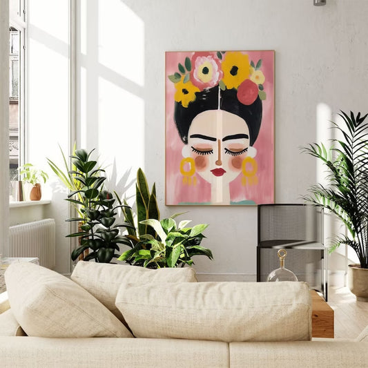 Frida Kahlo Poster, Self portrait Print, Feminist Wall Art, Girl Power Print, |HIGH QUALITY POSTER| Pink Boho Home Decor, Flower poster