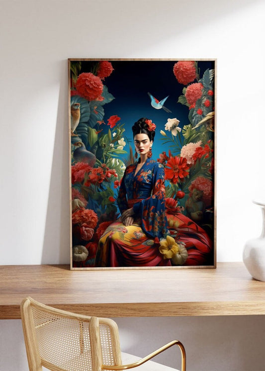 Frida Kahlo Print, Whimsical Art Prints, Japanese Artwork, Botanical Frida painting, Oriental Boho Art, Surrealism Art, Oriental Wall Art
