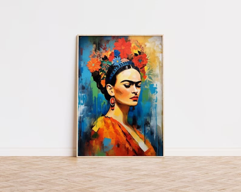 Frida Print | Frida Kahlo Poster| Orange Blue Frida | Frida Kahlo Painting | HIGH QUALITY | Frida Kahlo Print | Home Gallery Wall