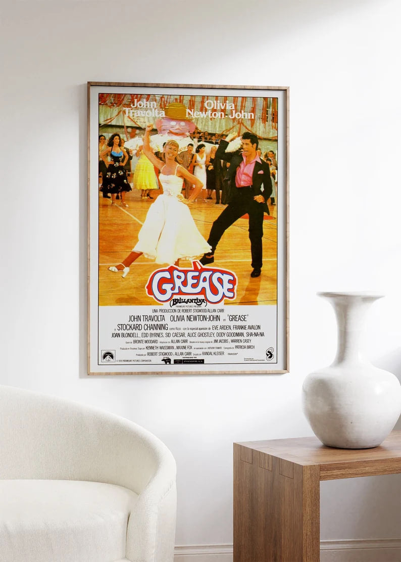 Grease Exhibition Poster, Vintage Movie Poster, Olivia Newton, John Travolta, Classic Film Artwork, Retro Art, Musical Cinema Collectible