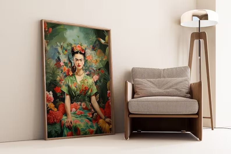 Green Frida Print | Botanical Frida Kahlo Painting | HIGH QUALITY | Frida Kahlo Poster | Large Size Print | Home Decor | Gallery Wall Art