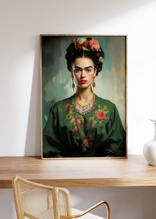 Green Frida Kahlo Poster, Vintage Wall Decor, Mexican Art, Feminist Print, HIGH QUALITY POSTER, Boho Home Decor, Frida self portrait