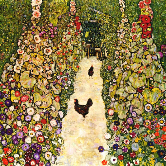Gustav Klimt - Garden Path With Chickens Print Poster  Wall art, Home Decor, Vintage Poste, Poster, Vintage, housewarming gift, Gifts for sister, Gifts for mom, Gifts for friends,Gifts, 	Art, Painting, Klimt