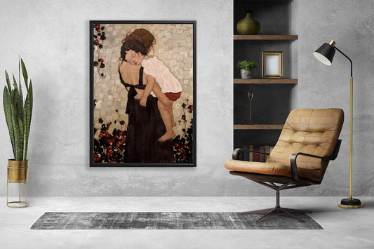 Gustav Klimt Mother and Child Canvas Painting, Gustav Klimt Wall Art Home Decor, Mother and Child Gifts, Framed Canvas, Gift For Him
