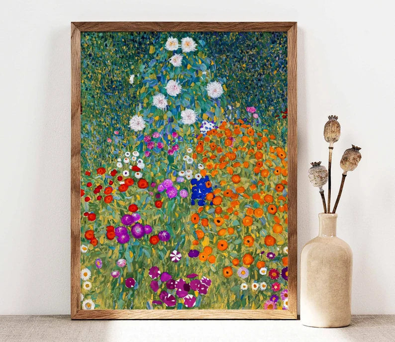 Gustav Klimt Print, Cottage Garden Art, Landscape Poster, Garden Flowers Art Nouveau Print, Botanical Poster, PRINTABLE Art Digital Print