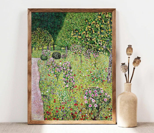 Gustav Klimt Print, Roses Garden with Fruit Trees Art, Landscape Poster, Garden Flowers Art Nouveau Print, Botanical Poster, PRINTABLE Art