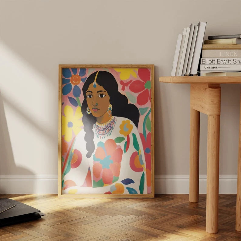 Indian Poster, Feminist Art, Cultural Diversity Poster, Modern Wall Art, Colorful painting, Ethnic Painting, Large poster, Female Portrait