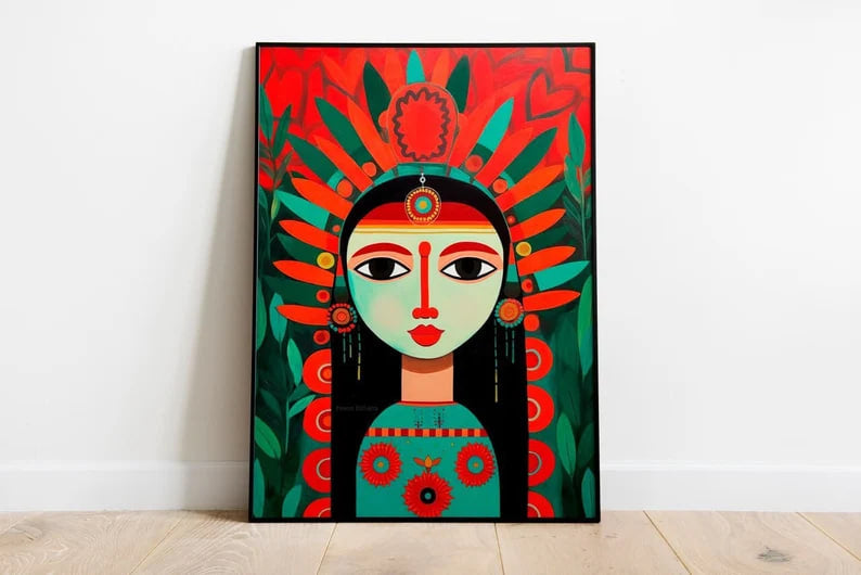 Indian Print, Feminist Art, Cultural Diversity Poster, Modern Wall Art, Colorful painting, Ethnic Painting, Large poster, Female Portrait