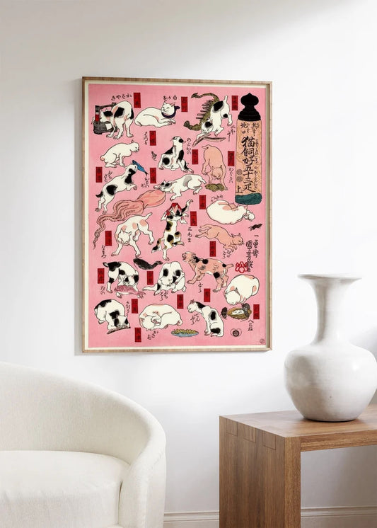 Japanese Cat Art Poster, Funny cats Artwork, Feline Illustration, Kawaii Wall Decor, Cute Cat Print, Cat Lover Gift, Humorous Cat Painting