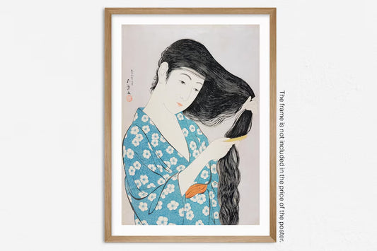 Japanese Wall Art, Woman Combing Her Hair Art Print in HIGH RESOLUTION by Goyō Hashiguchi, Home Decor Gift Idea, Makeup