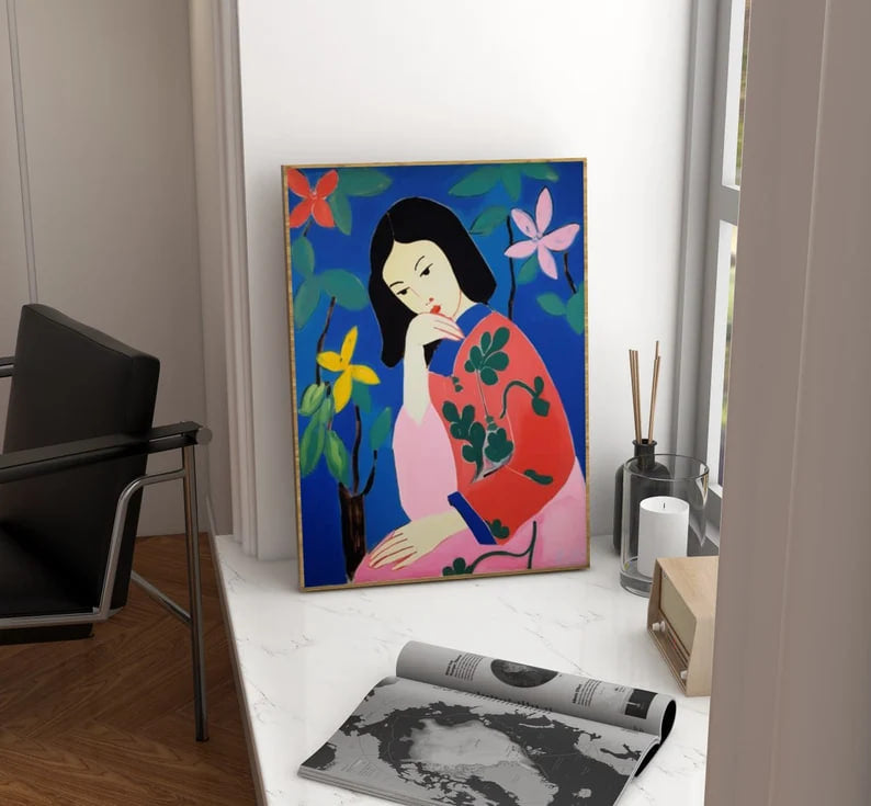 Wall art, print, Poster, Housewarming, Home decor, Girl, Art print, art, Aesthetic, Gifts, Vintage, Interracial Poster, Women Power, Colorful Print, Feminism Art, Japanese Woman