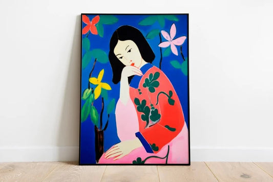 Japanese Woman Poster, Feminist Art, Cultural Inclusion, Colorful painting, Ethnic Print, HIGH QUALITY, Matisse Potser, Blue Home Decor