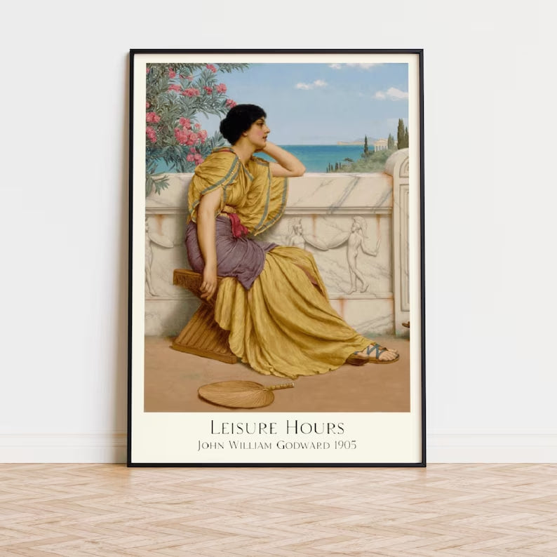 John William Godward - Leisure Hours [1905] painting Poster Print Aesthetics Wall Art