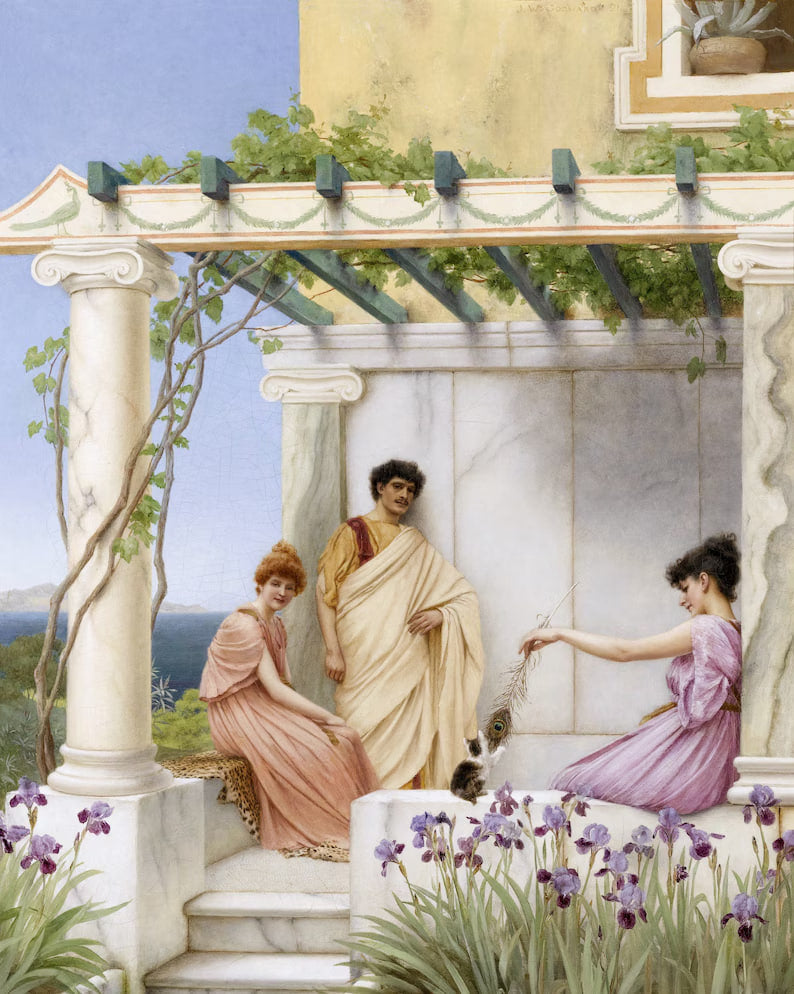 John William Godward Playtime 1891 Canvas Print Wall Art,Godward Print,Godward Painting,Godward Poster,Art Reproduction  Wall art, Home Decor, Vintage Poster, Poster, housewarming Gift, Gifts for sister, Gifts for mom, Gifts for friends, Gifts,  Art