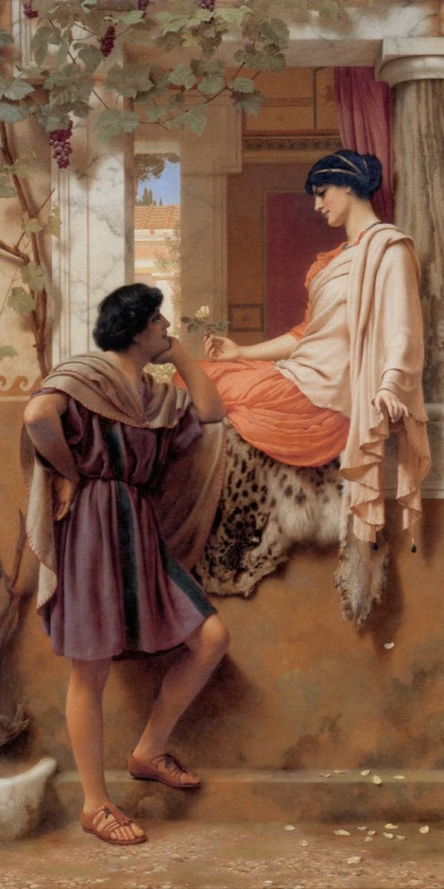 John William Godward The Old Story 1903 Canvas Print Wall Art,Godward Print,Godward Painting,Godward Poster,Art Reproduction