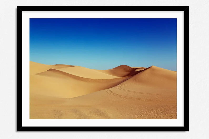 Landscape Poster, California Desert Sand Dunes, USA Landscape Photography, Nature Home Decor, Wall Art, Sand Dunes and Blue Sky